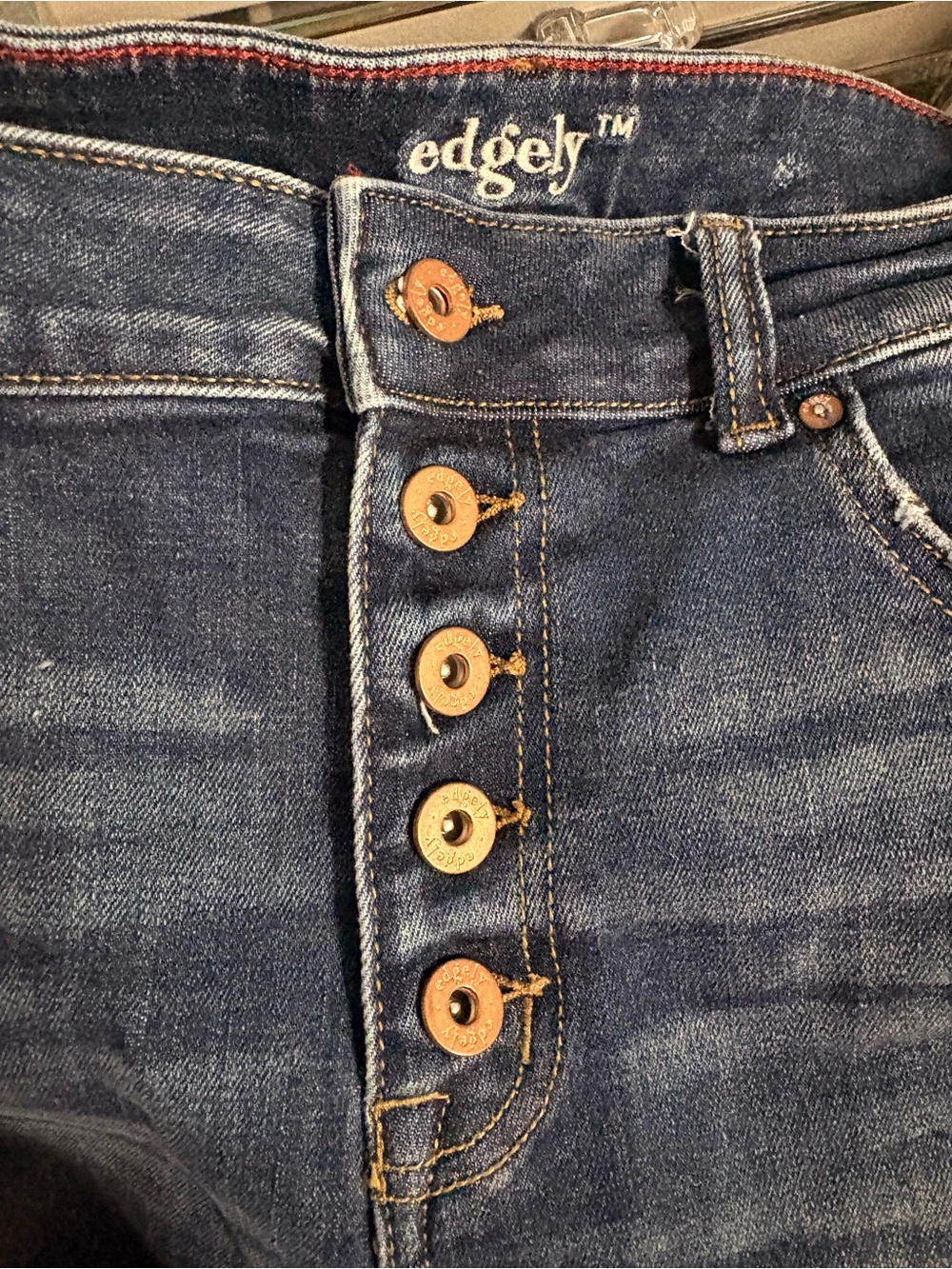 High-Rise Button-Fly Jeans — Dark Blue - Picture 5 of 10
